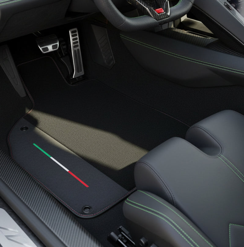 Personalisierbare schwarze Fußmatten für Lamborghini Sian (2020-2022) mit Alcantara-Leder
