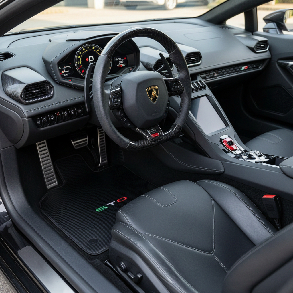 Tapis de voiture en fibre de carbone noire pour Lamborghini Huracan STO