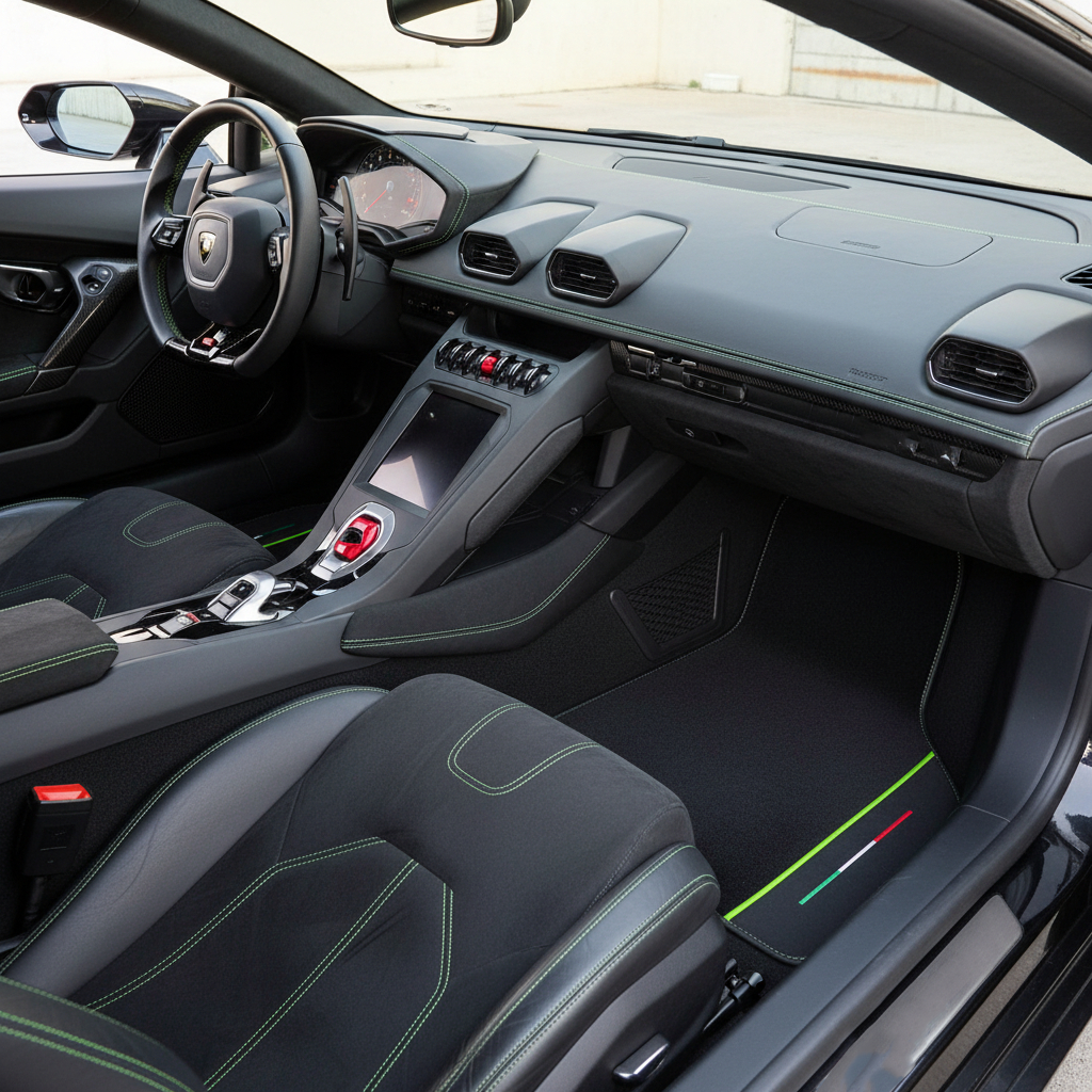Fußmatten für Lamborghini Huracan Perfomante Alcantara Leder | Italienische Flagge - AutoWin.EU