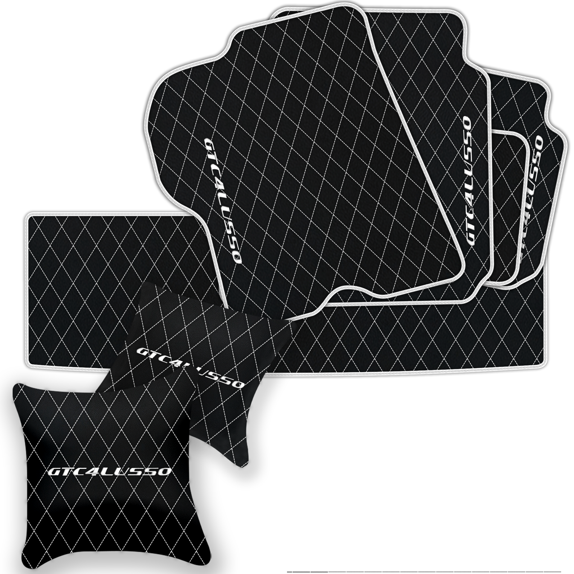 Luxury Black Leather Floor Mats for Ferrari Roma (2021-2024)