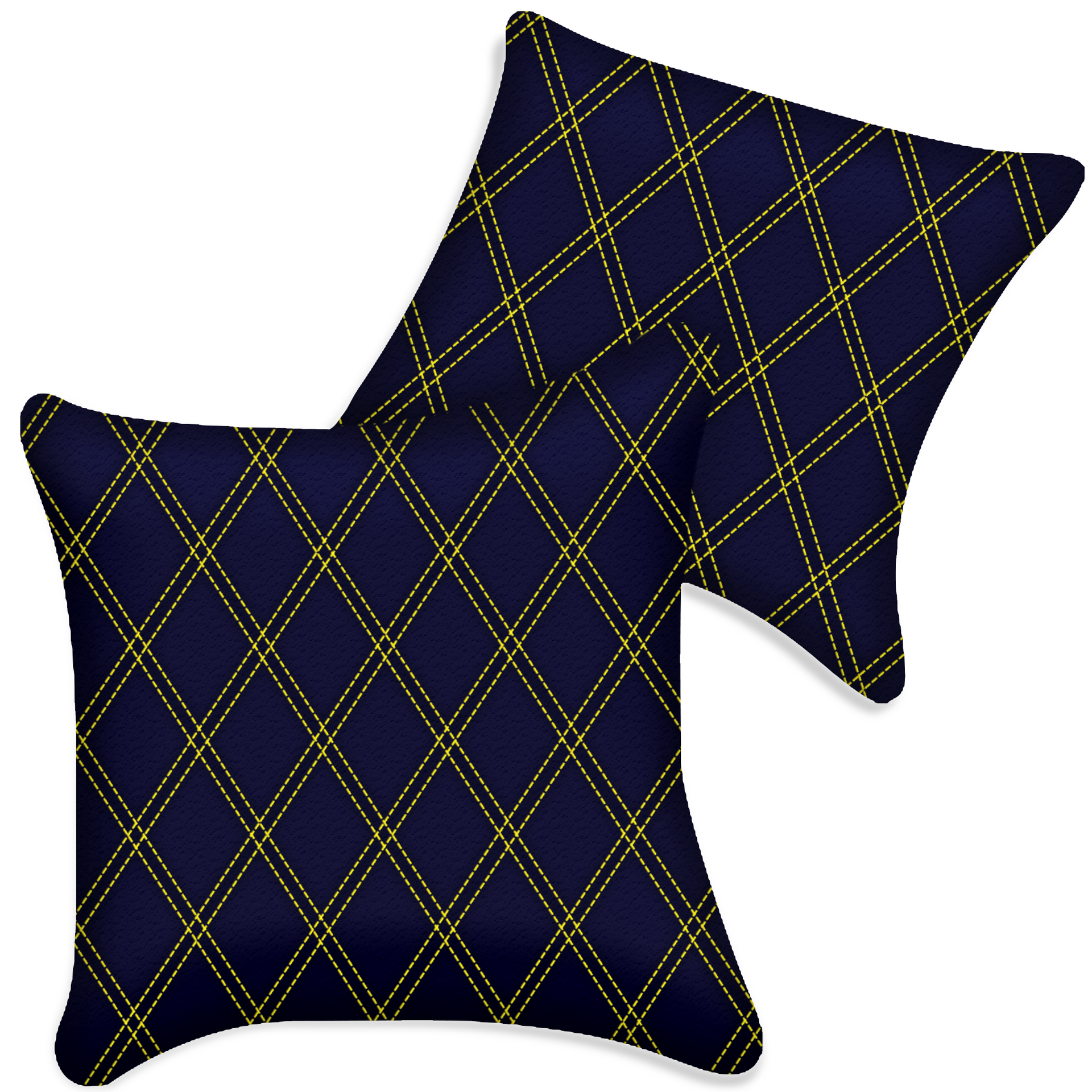 Customizable Dark Blue Leather Pillows Set of 2 for All Vehicles | Double Diamond Pattern
