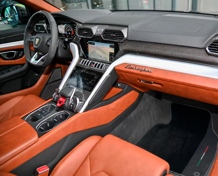 Schwarze Autofußmatten für Lamborghini Urus mit Alcantara-Leder