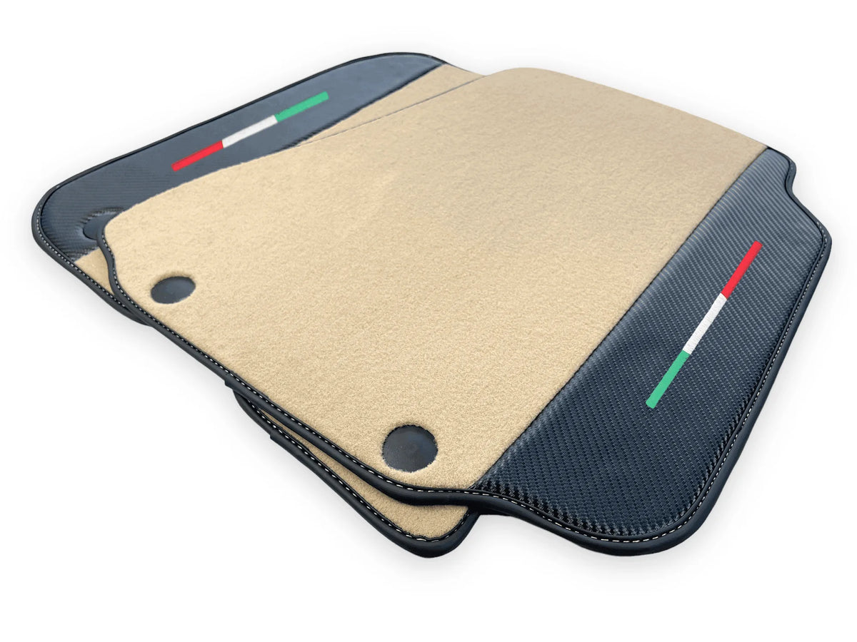 Beige Floor Mats For Ferrari 812 Superfast With Carbon Fiber Leather