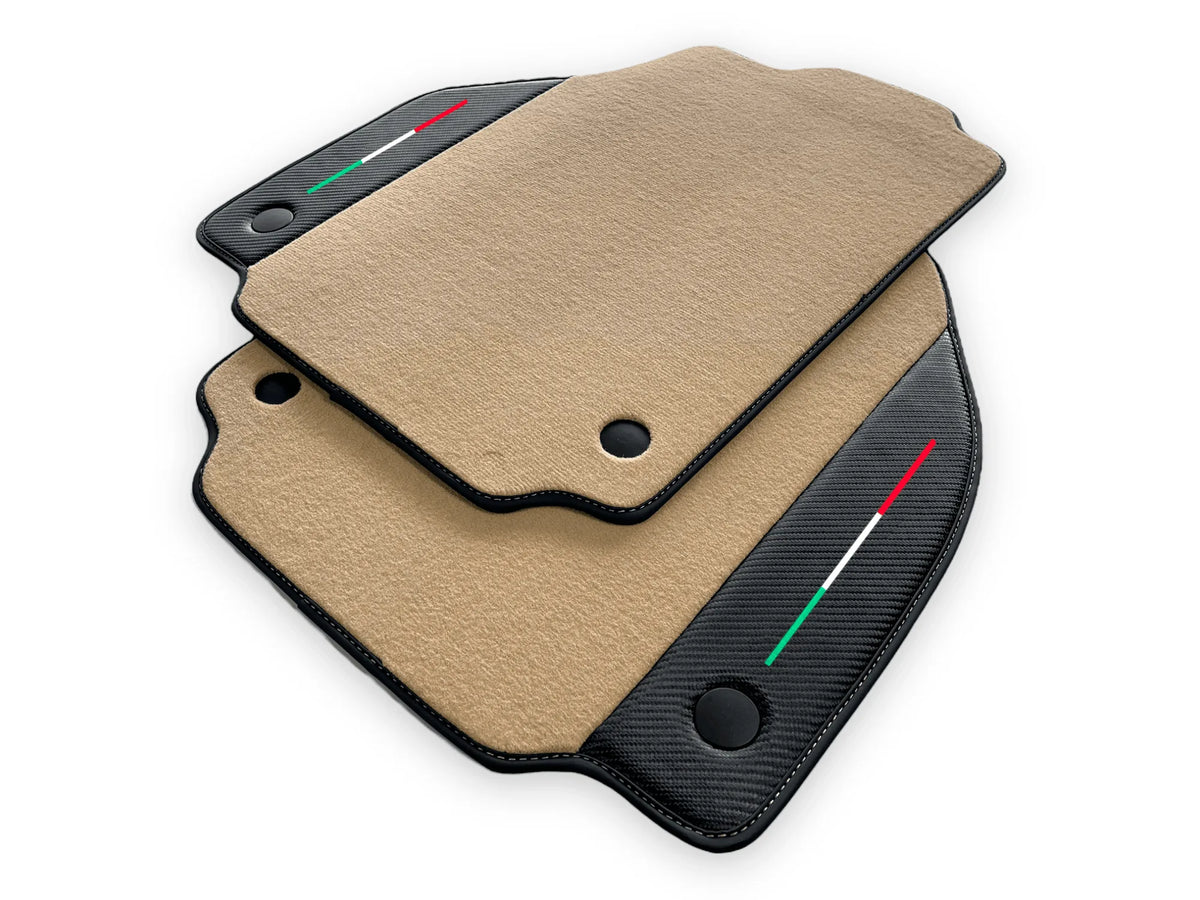 Beige Floor Mats For Ferrari F8 Spider 2019-2022 With Carbon Fiber Leather - AutoWin