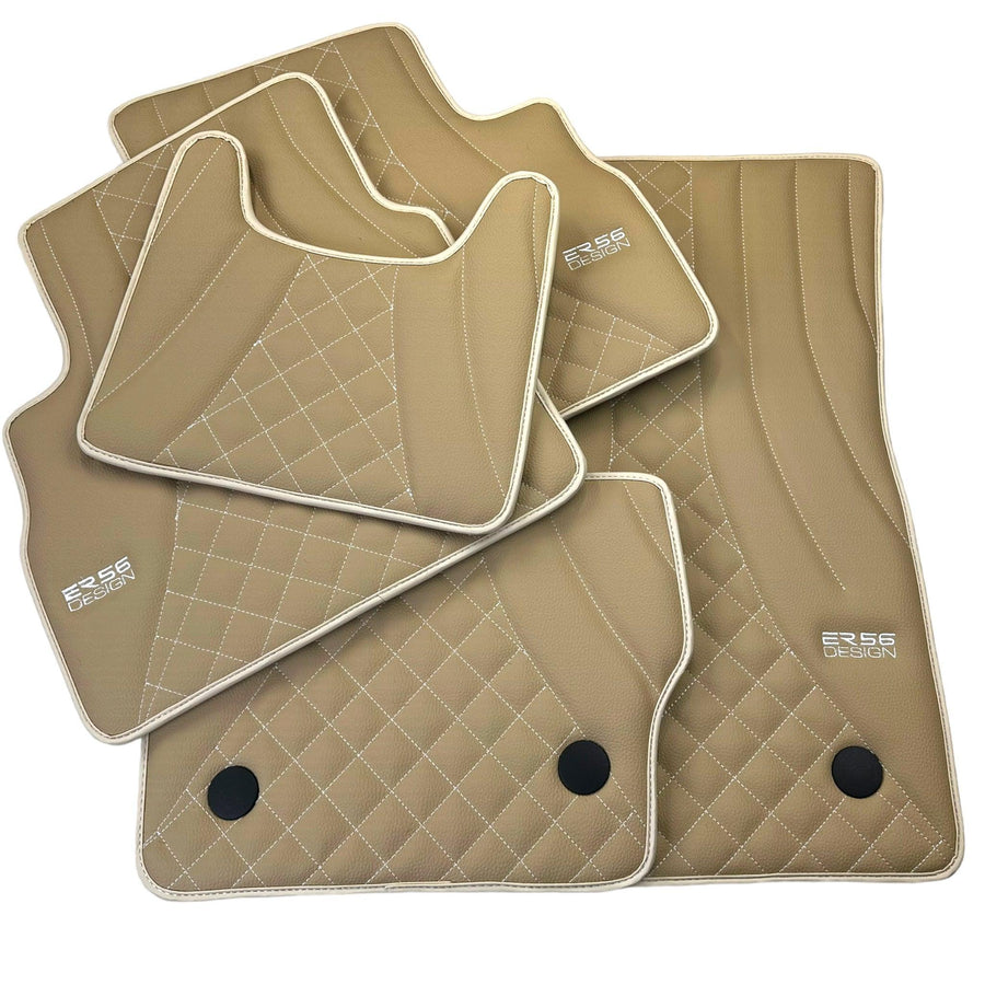 Beige Leather Floor Mats for Mercedes-Benz W463 (2018-2023) ER56 Design - AutoWin
