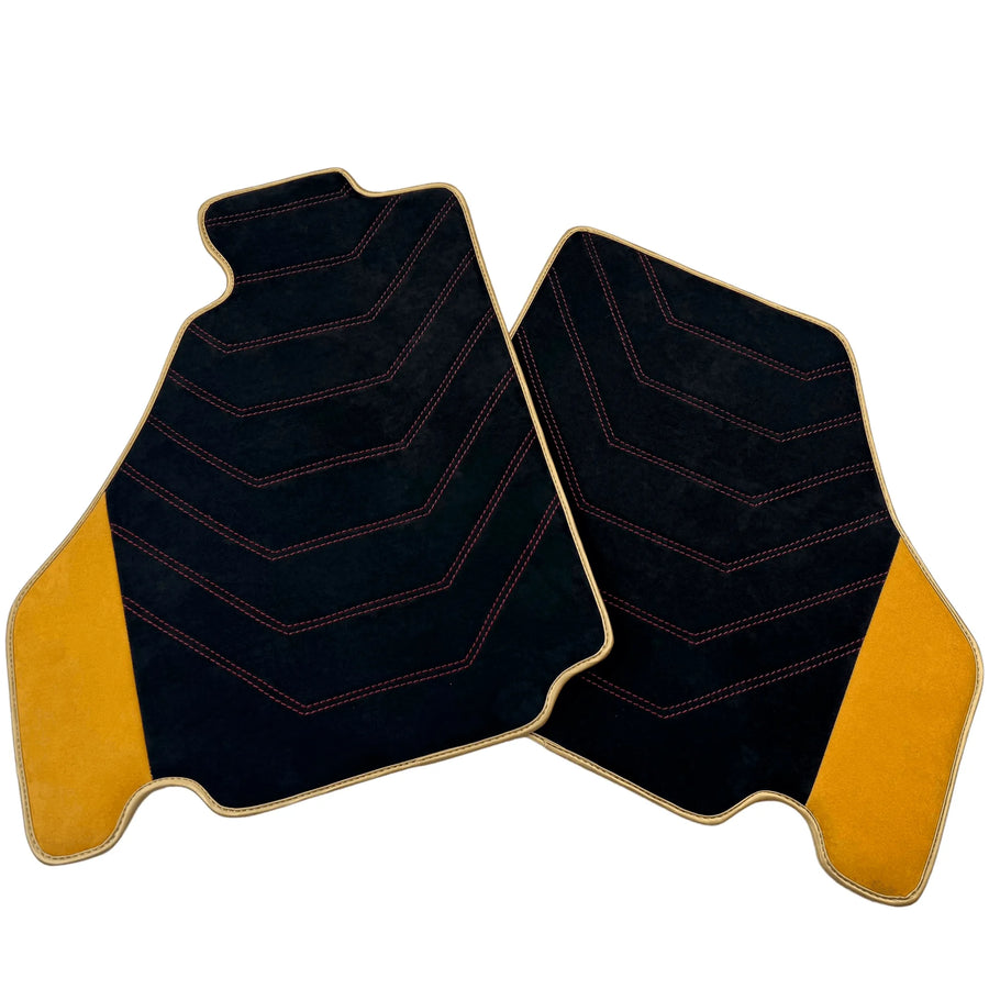 Black Alcantara Floor Mats for Ferrari F430 (2004-2009) - Red Sewing - AutoWin