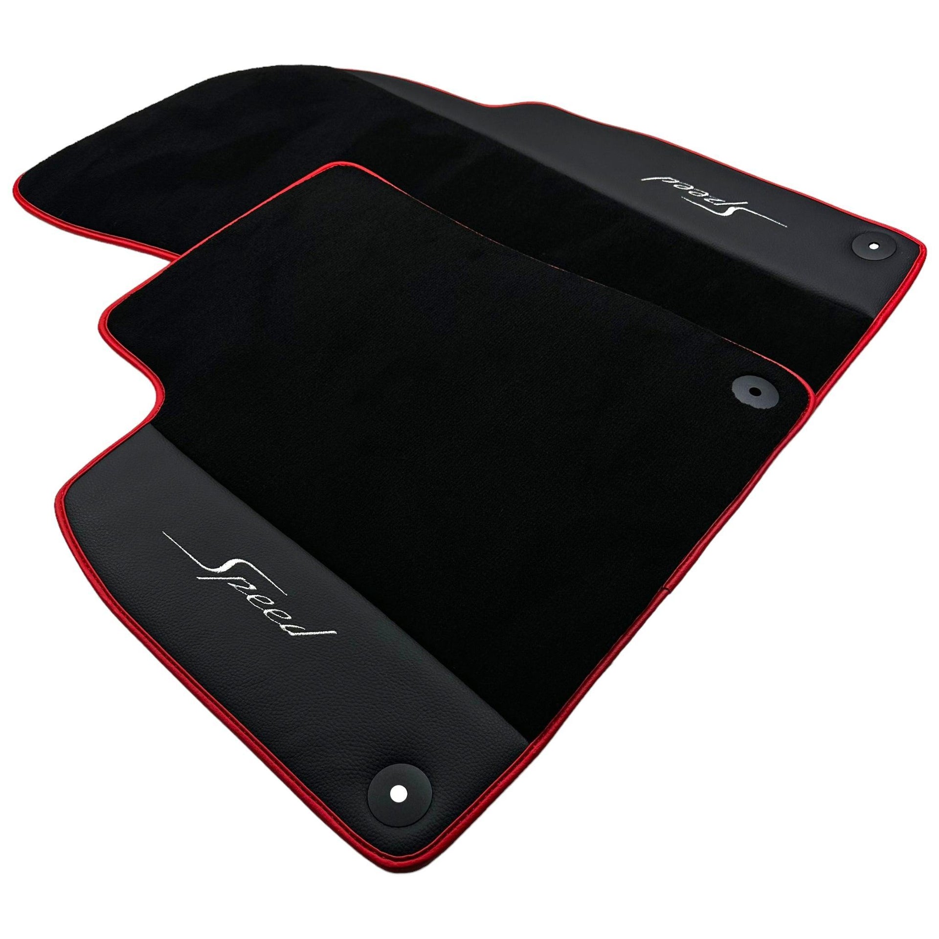 Black Floor Mats for Bentley Bentayga (2015-2023) with Leather | Red Trim - AutoWin