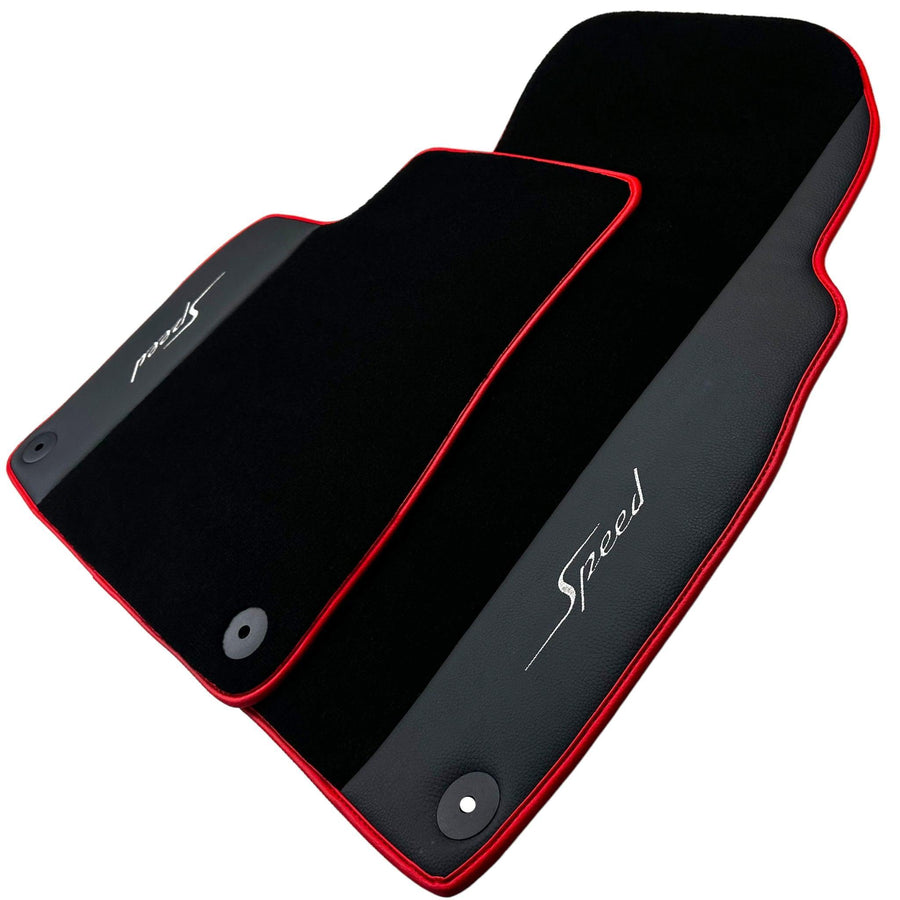 Black Floor Mats for Bentley Bentayga (2015-2023) with Leather | Red Trim - AutoWin