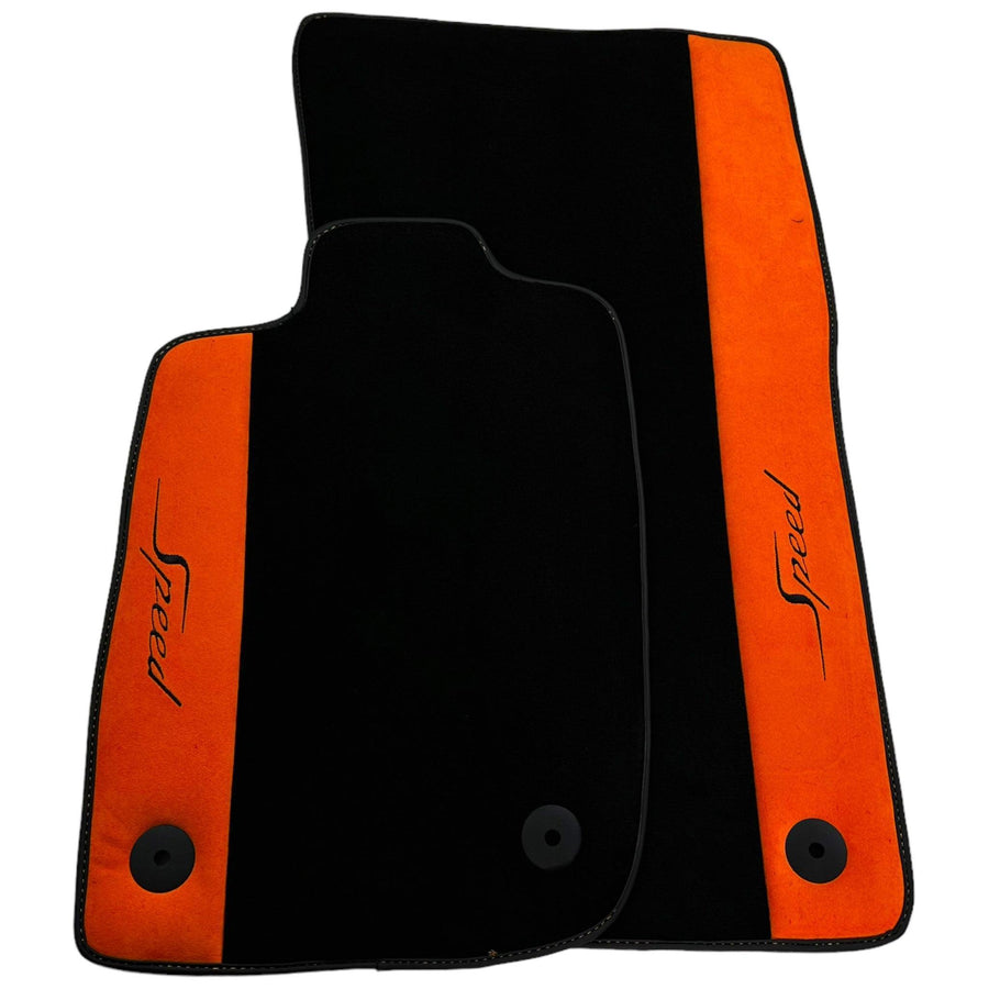 Black Floor Mats For Bentley Continental Continental GTC (2018-2023) with Orange Alcantara Leather - AutoWin