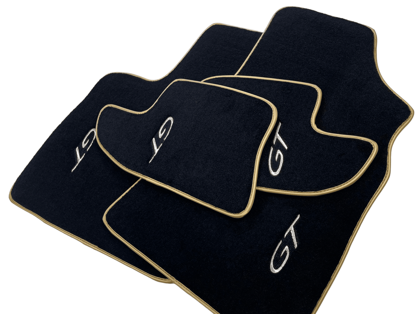 Black Floor Mats For Bentley Continental GTC (2011-2018) With Gold Color Trim - AutoWin
