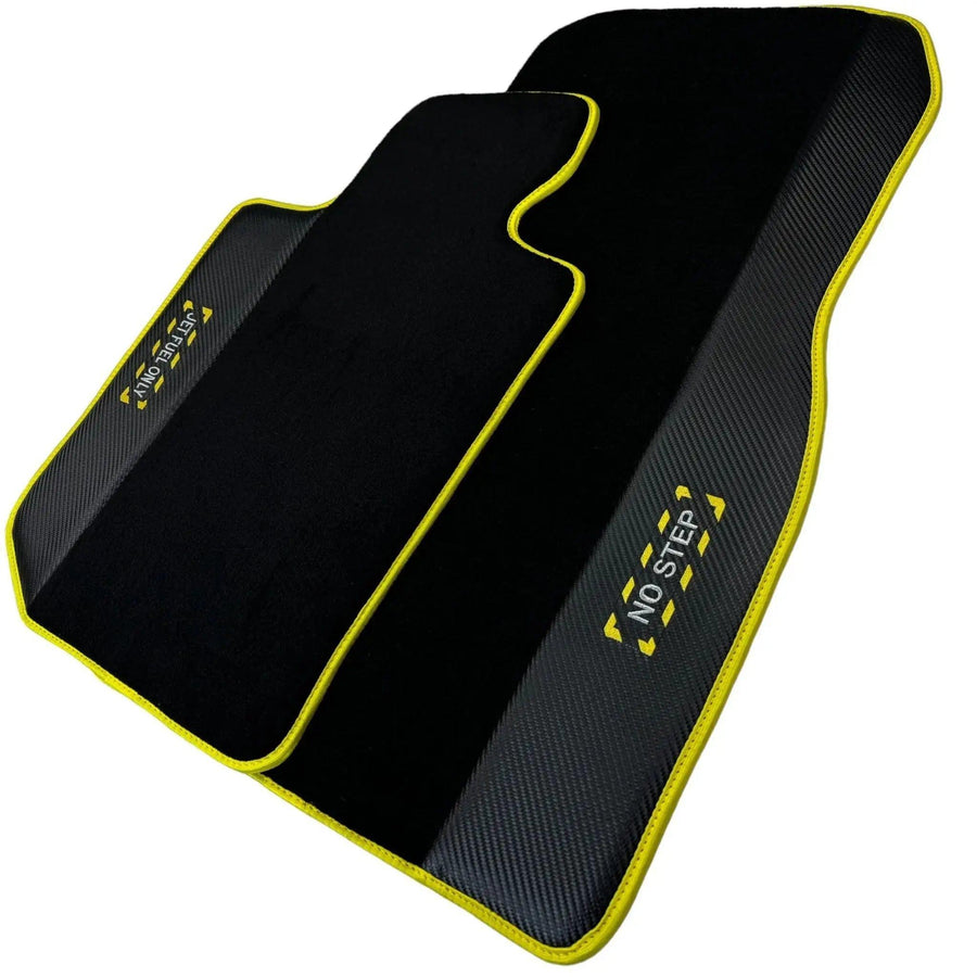 Black Floor Mats For BMW 5 Series F10 | Fighter Jet Edition | Yellow Trim - AutoWin