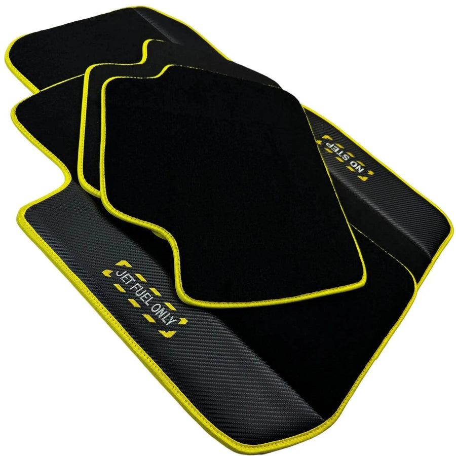 Black Floor Mats For BMW 5 Series F10 | Fighter Jet Edition | Yellow Trim - AutoWin