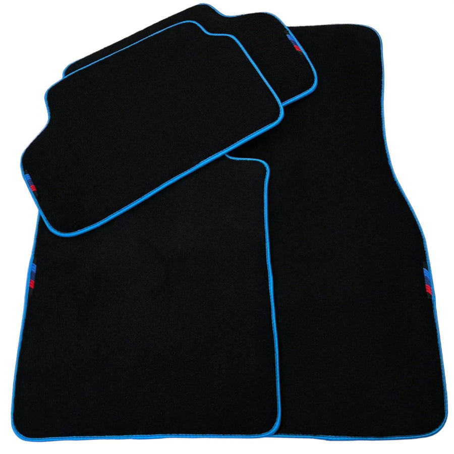 Black Floor Mats For BMW 5 Series G30 | Sky Blue Trim - AutoWin