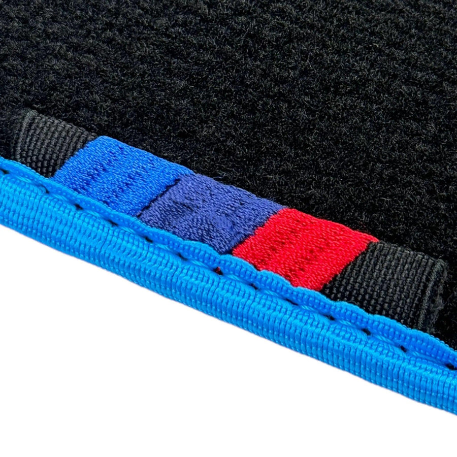 Black Floor Mats For BMW Gran Tourer F46 (2015-2022) 7 Seats | Sky Blue Trim - AutoWin