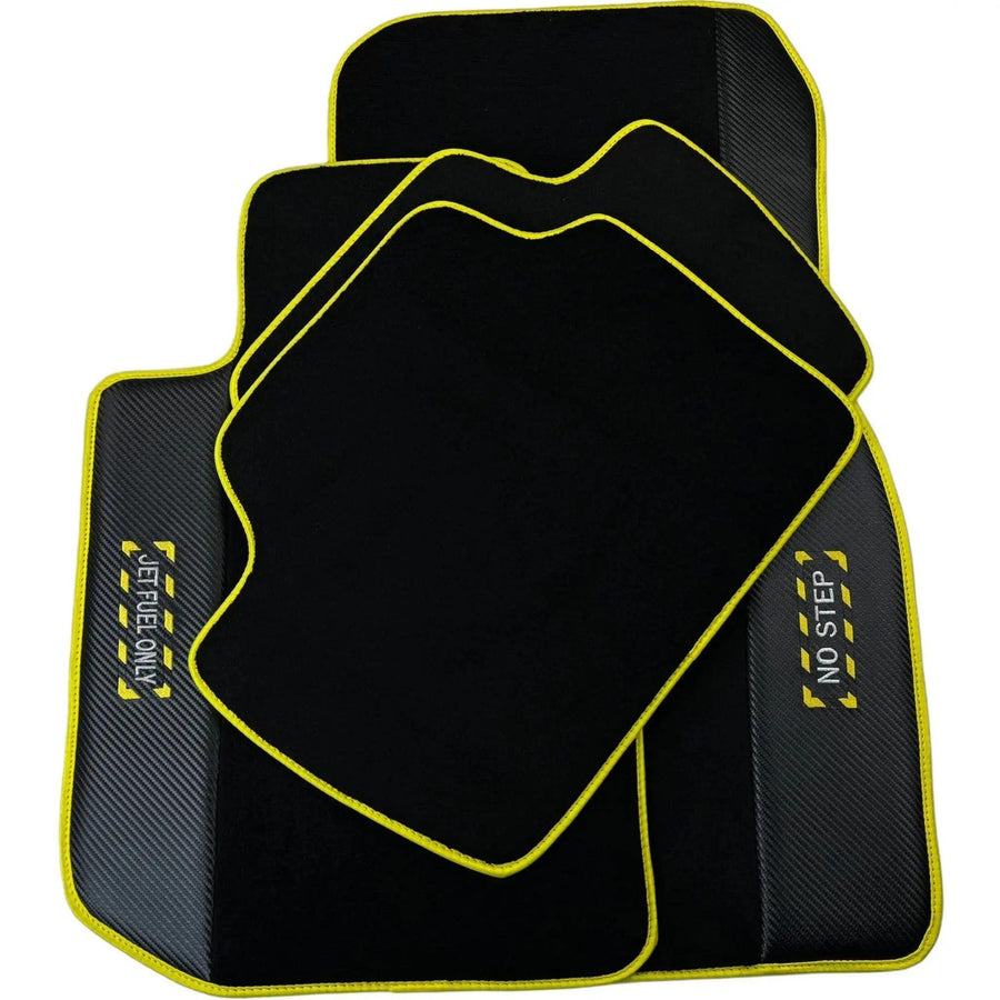 Black Floor Mats For BMW M3 F80 Series | Fighter Jet Edition | Yellow Trim AutoWin Brand - AutoWin