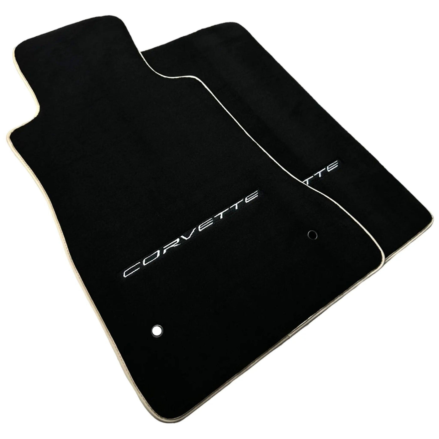 Black Floor Mats For Chevrolet Corvette C6 (2005-2013) with Beige Trim - AutoWin