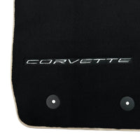 Black Floor Mats For Chevrolet Corvette C7 Convertible (2014-2019) with Beige Trim - AutoWin