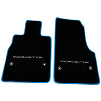 Black Floor Mats For Chevrolet Corvette C8 (2020-2024) with Blue Trim - AutoWin
