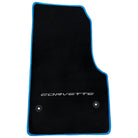 Black Floor Mats For Chevrolet Corvette C8 (2020-2024) with Blue Trim - AutoWin