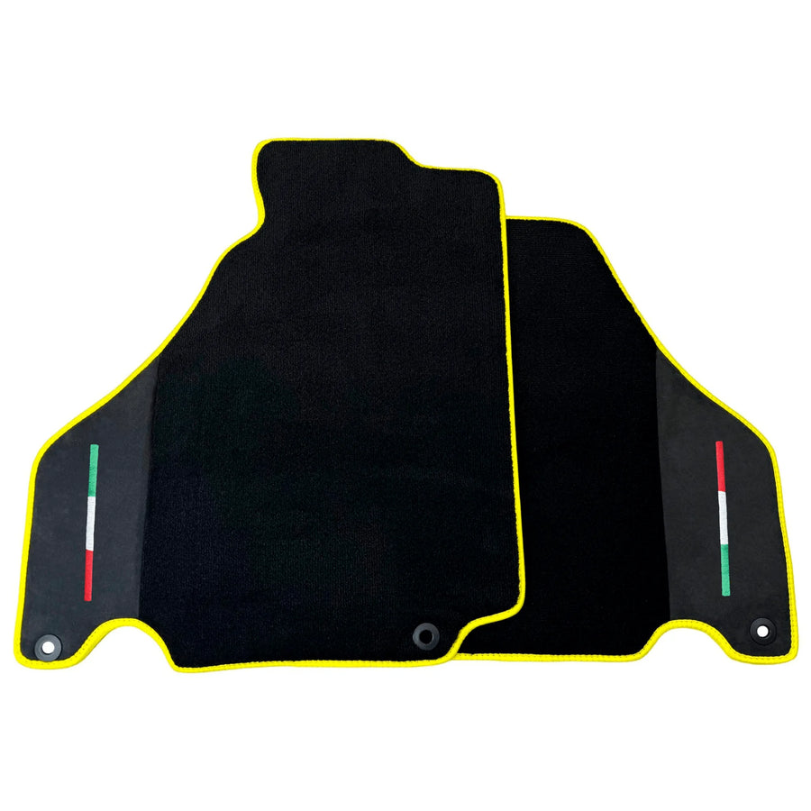 Black Floor Mats for Ferrari 360 Spider with Alcantara Leather | Yellow Trim - AutoWin