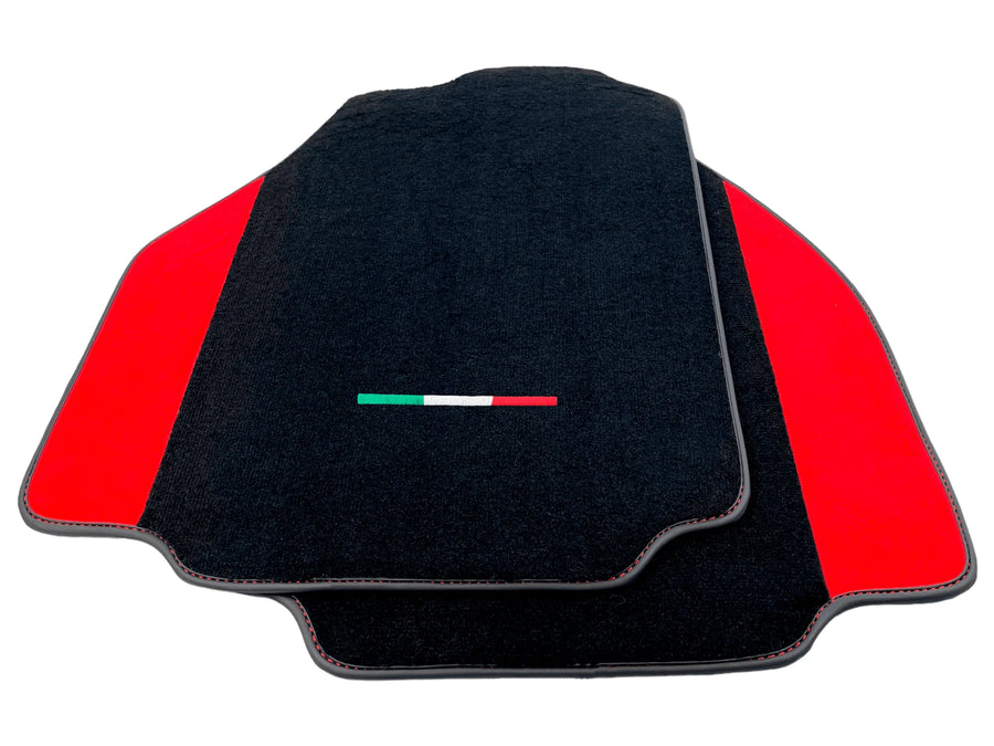 Black Floor Mats For Ferrari 488 Pista Spider 2019-2021 With Red Alcantara Leather