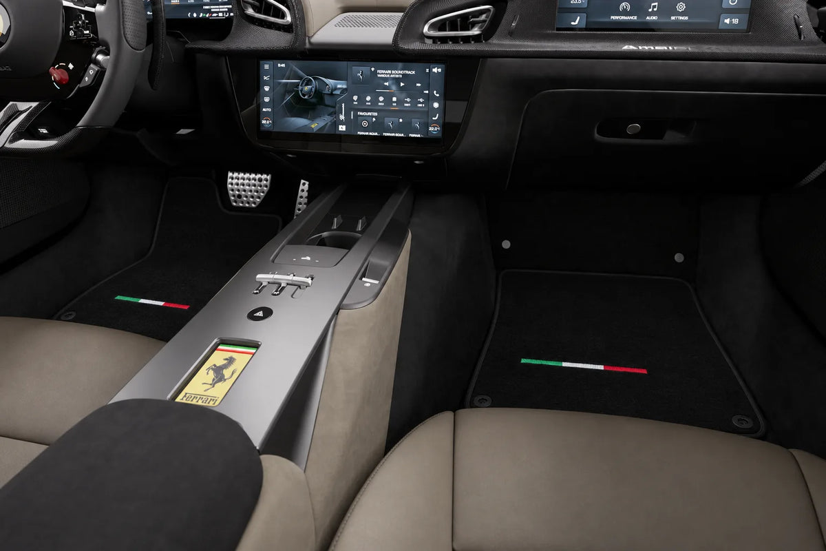Black Floor Mats for Ferrari Amalfi (2025-2027) Italian Edition inside the vehicle