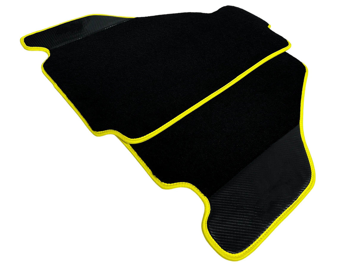 Black Floor Mats For Ferrari F430 2004-2009 With Carbon Fiber Leather Yellow Trim - AutoWin