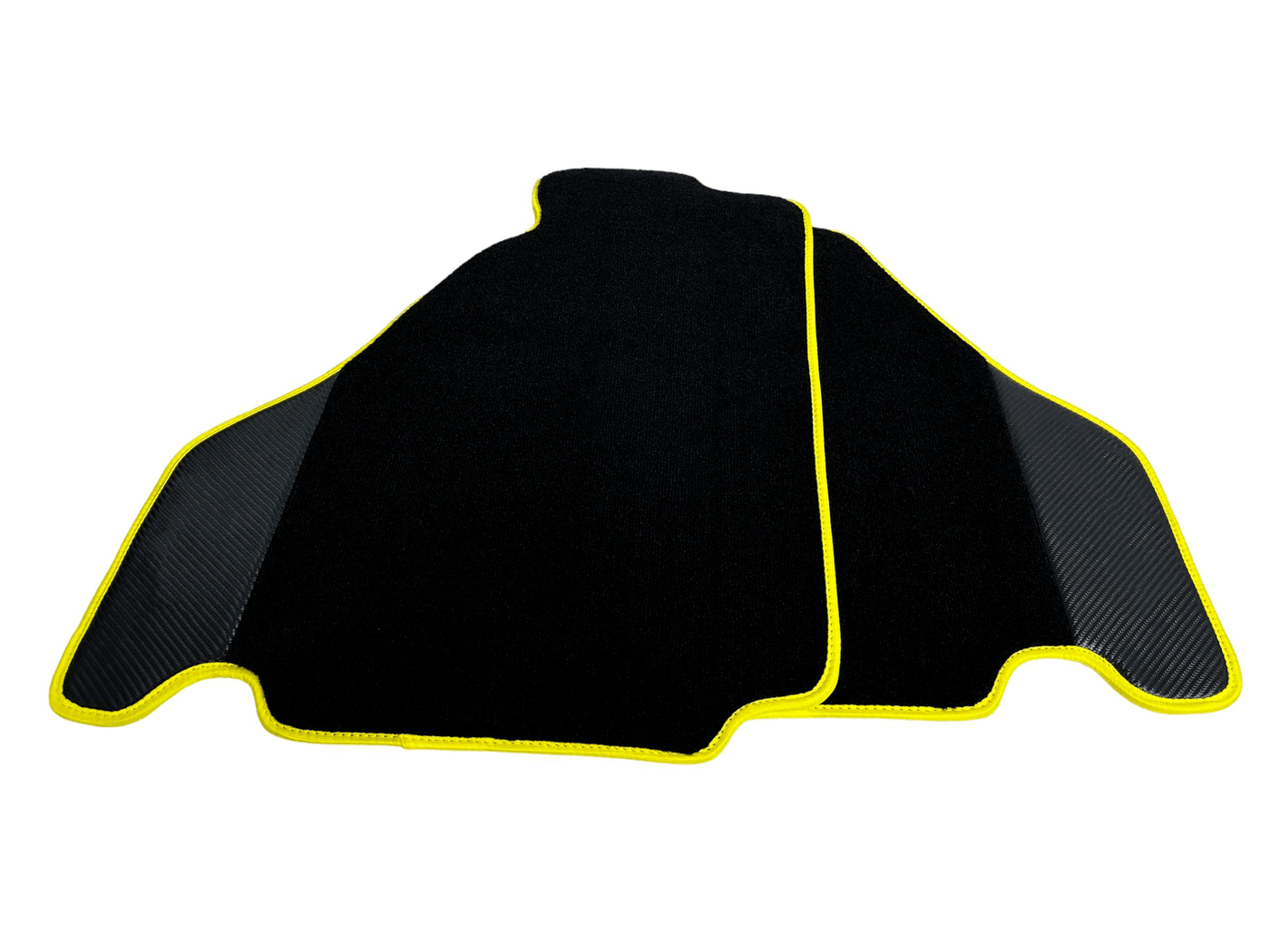 Black Floor Mats For Ferrari F430 2004-2009 With Carbon Fiber Leather Yellow Trim - AutoWin