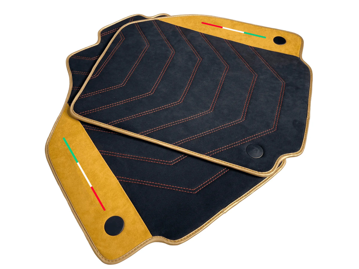 Black Floor Mats For Ferrari F8 Spider 2019-2022 With Tan Alcantara Leather