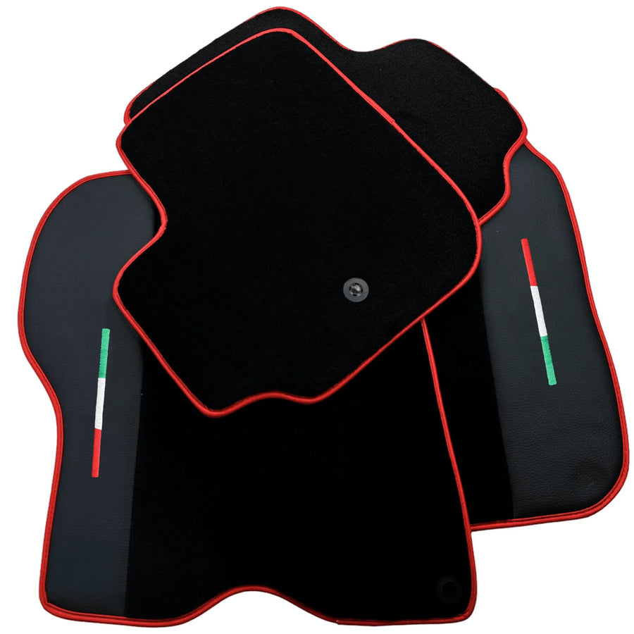 Black Floor Mats For Ferrari GTC4 Lusso (2016-2023) with Leather and Red Trim - AutoWin