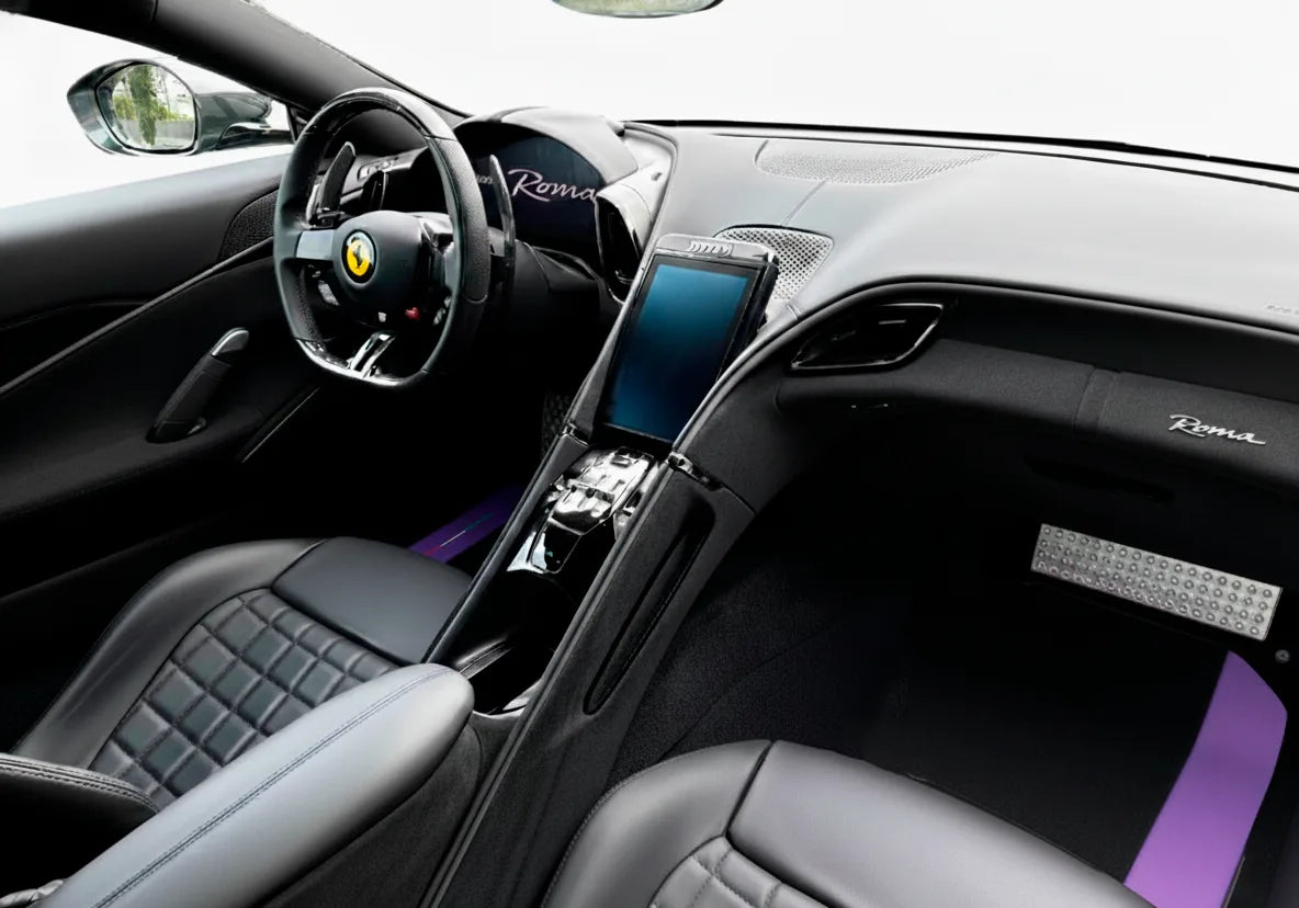 Black Floor Mats for Ferrari Roma (2021-2027) with Purple Leather