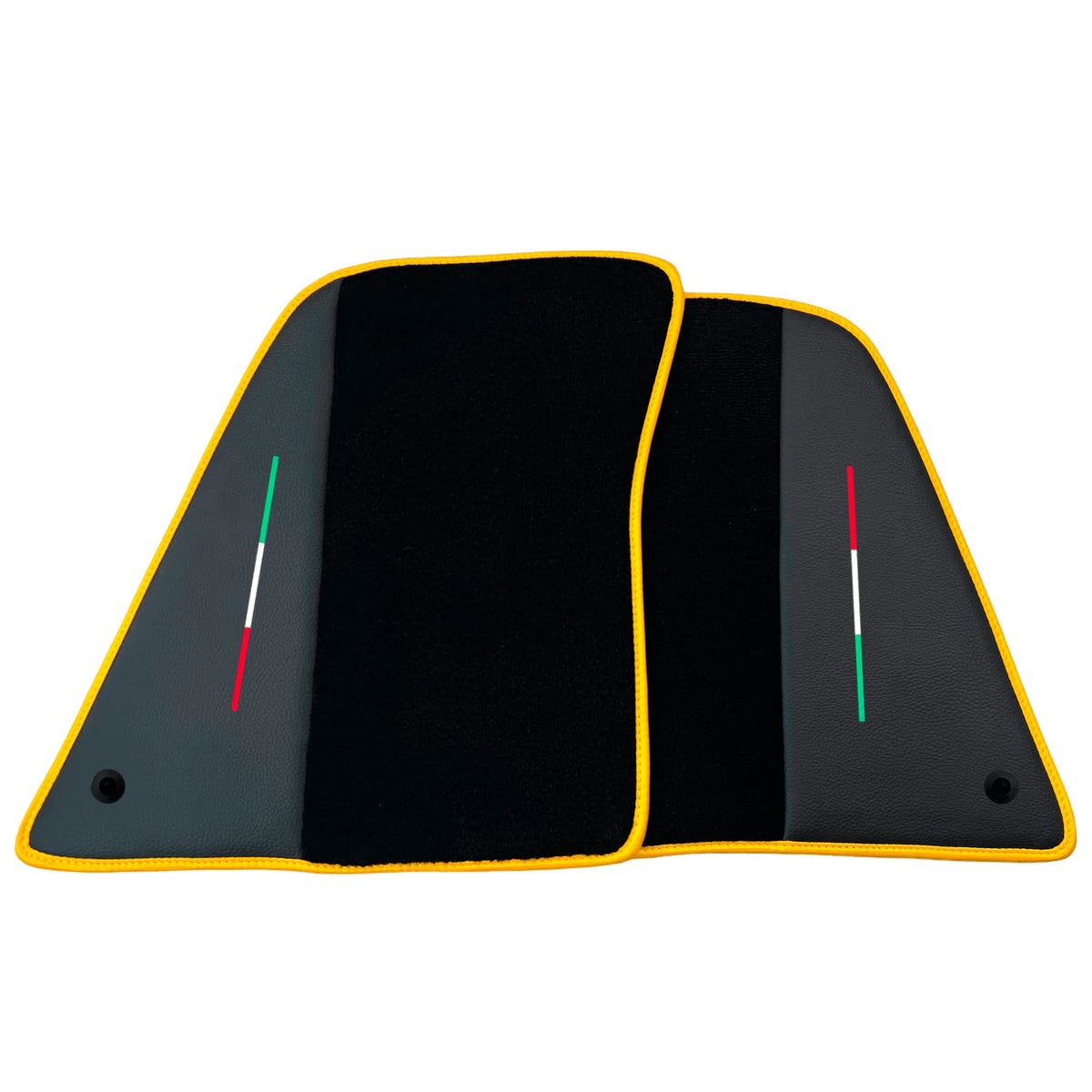 Black Floor Mats for Ferrari SF90 Stradale (2019-2024) with Leather and Yellow Trim - AutoWin