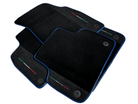 Black Floor Mats For Lamborghini Urus With Alcantara Leather Dark Blue Trim - AutoWin