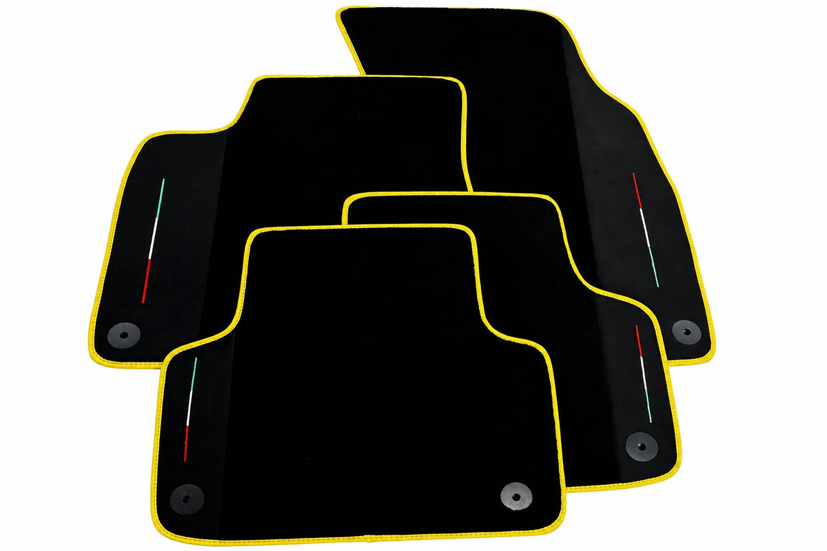 Black Floor Mats For Lamborghini Urus With Alcantara Leather Yellow trim