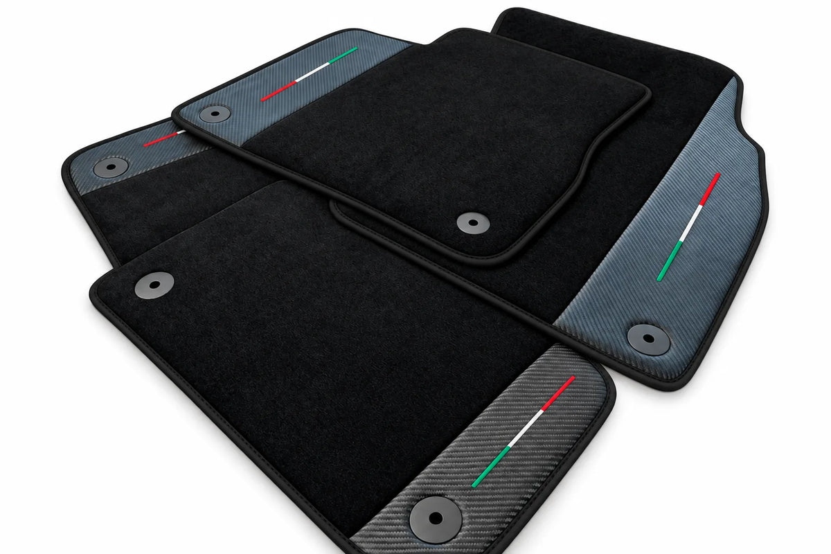 Black Floor Mats For Lamborghini Urus With Carbon Fiber Leather Black trim