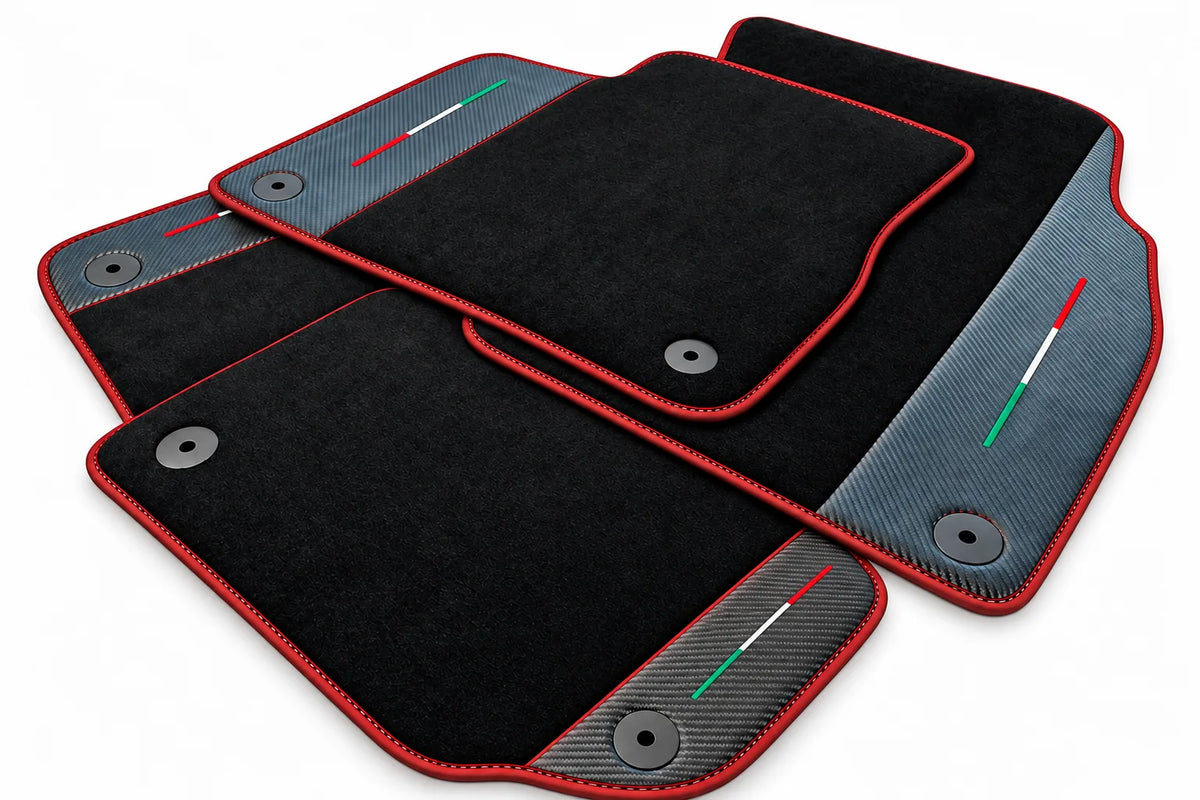 Black Floor Mats For Lamborghini Urus With Carbon Fiber Leather Red trim
