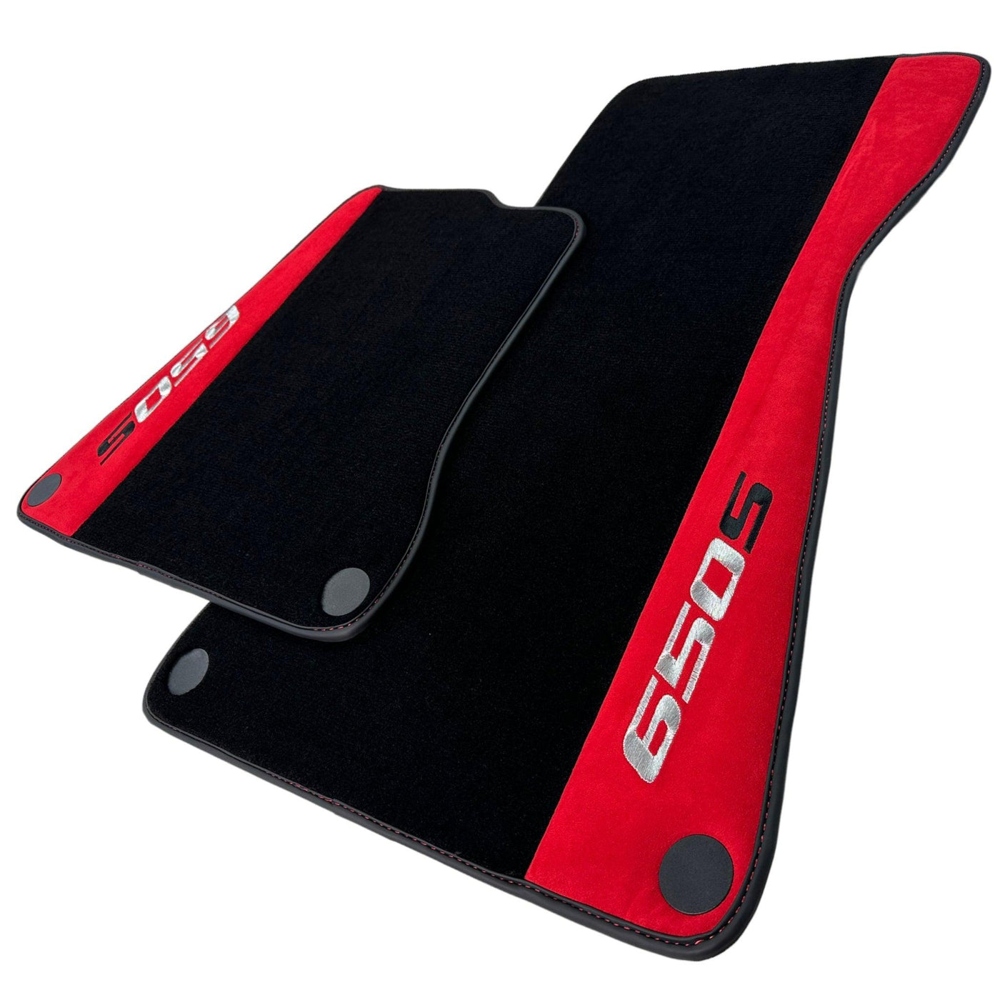 Black Floor Mats For McLaren 650S Black Tailored With Red Alcantara Leather - AutoWin