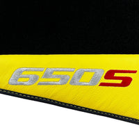 Black Floor Mats For McLaren 650S Black Tailored With Yellow Leather - AutoWin
