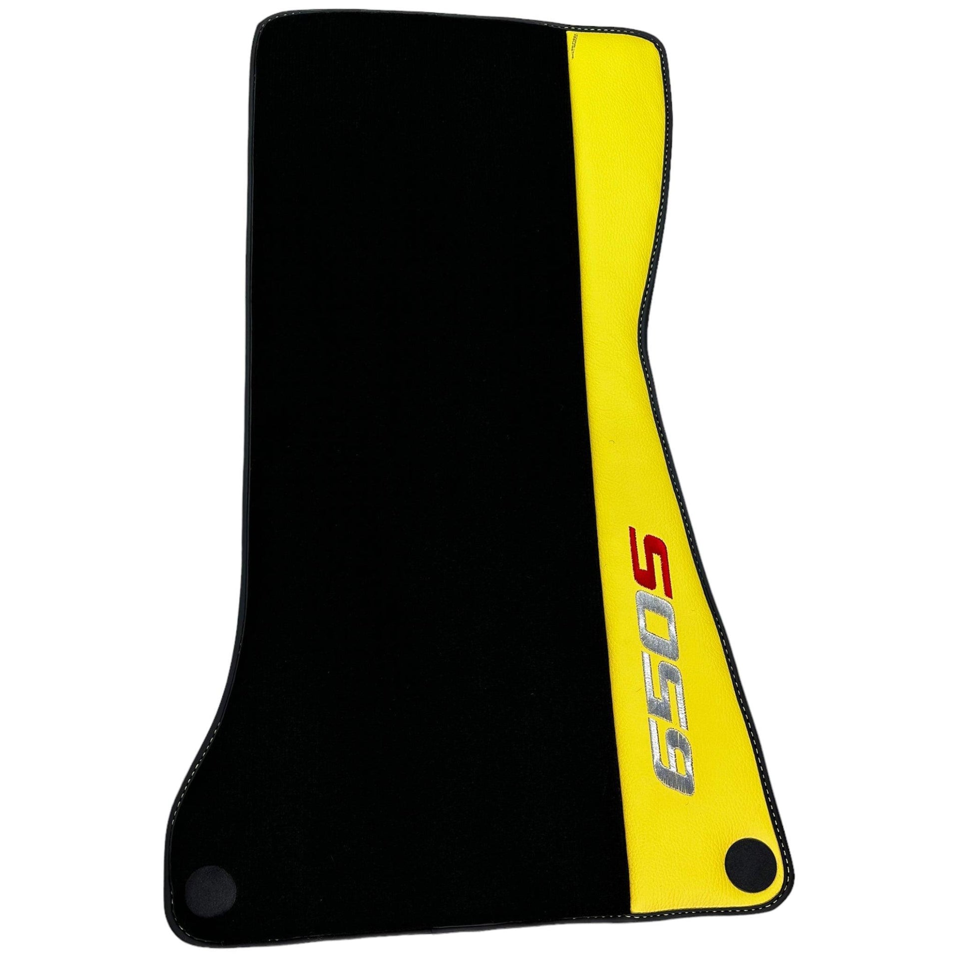 Black Floor Mats For McLaren 650S Black Tailored With Yellow Leather - AutoWin