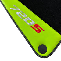 Black Floor Mats For McLaren 720S Year 2017-2021 With Green Leather - AutoWin