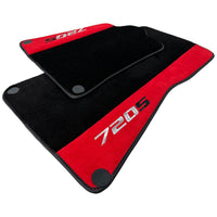 Black Floor Mats For McLaren 720S Year 2017-2021 With Red Alcantara Leather - AutoWin