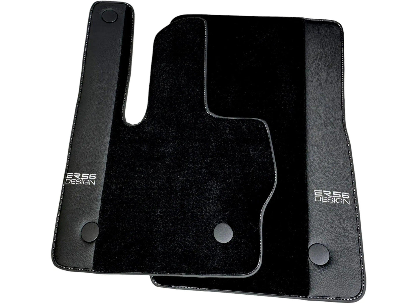 Black Floor Mats For Mercedes-Benz G Class W463 (2008-2018) With Leather Borders ER56 Design - AutoWin