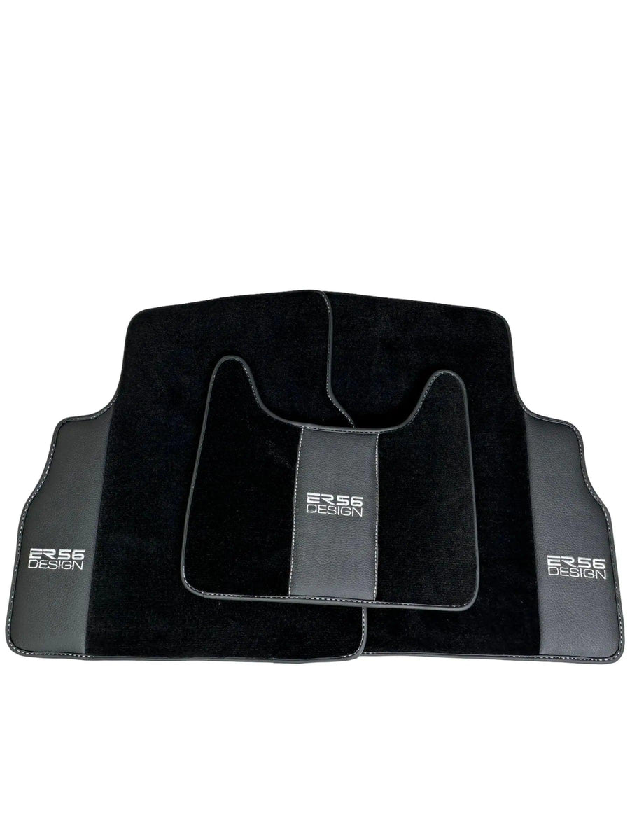 Black Floor Mats For Mercedes-Benz G Class W463 (2008-2018) With Leather Borders ER56 Design - AutoWin