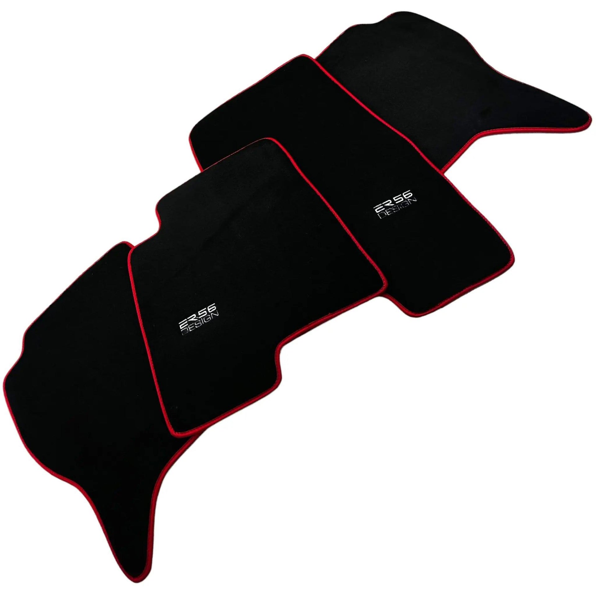 Black Floor Mats For Mitsubishi Pajero III (2000-2004) ER56 Design with Red Trim - AutoWin