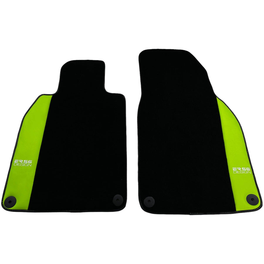 Black Floor Mats for Porsche 718 Boxster (2016-2023) with Green Leather ER56 Design - AutoWin