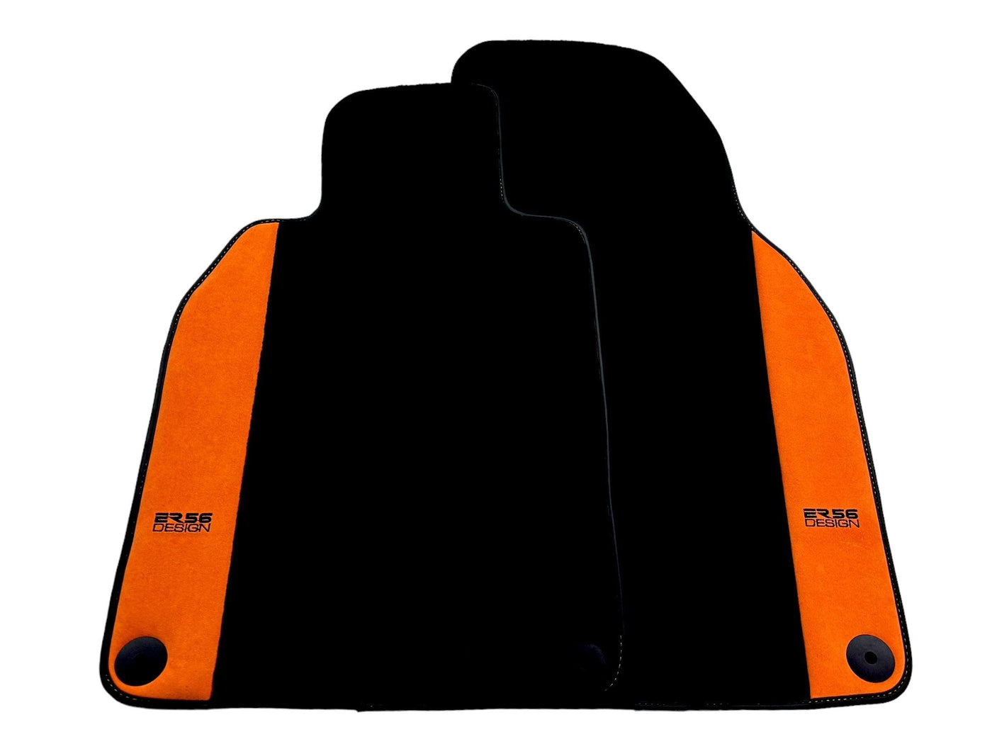 Black Floor Mats for Porsche 718 Boxster (2016-2023) with Orange Alcantara Leather ER56 Design - AutoWin