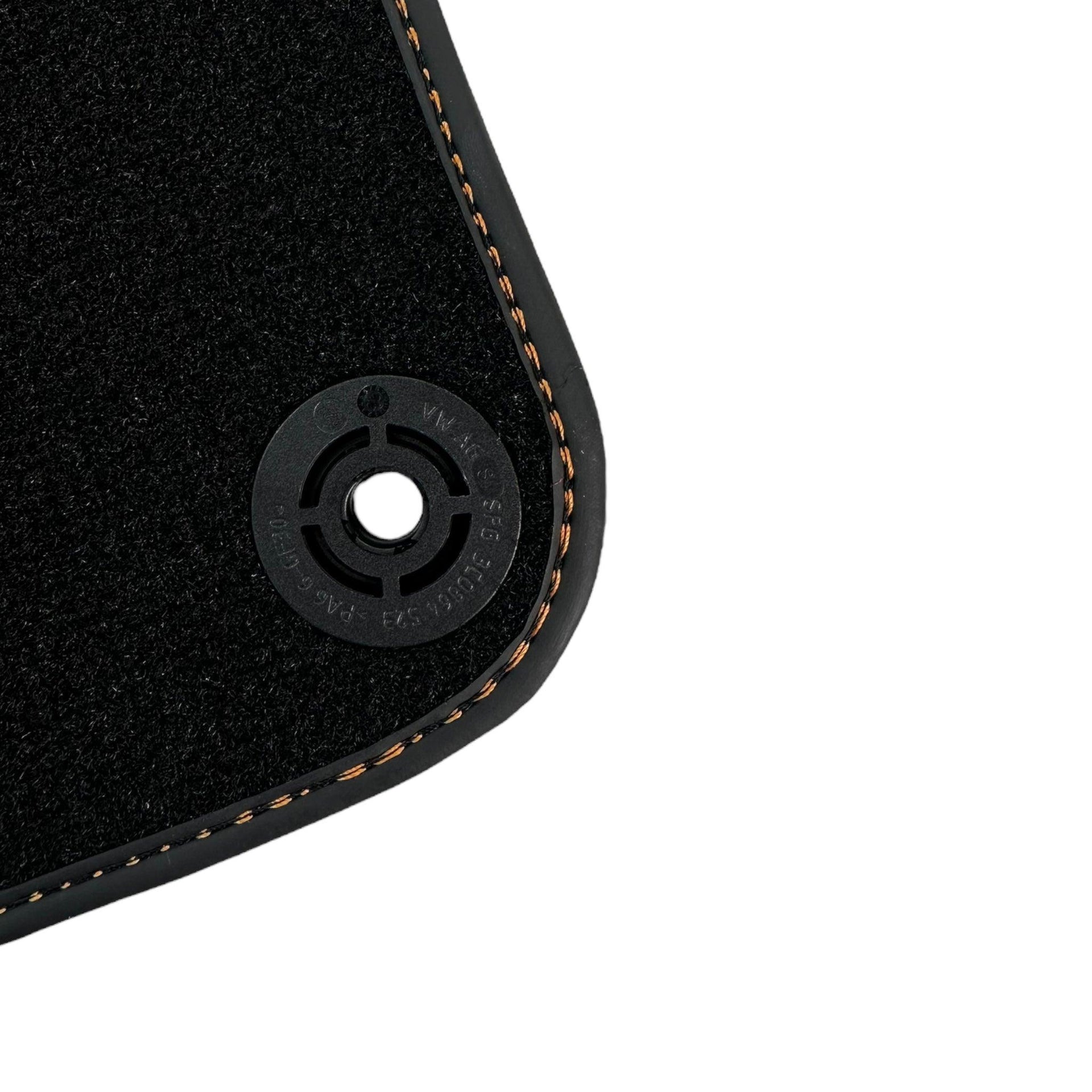 Black Floor Mats for Porsche 718 Cayman (2017-2023) with Orange Alcantara Leather ER56 Design - AutoWin