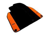 Black Floor Mats for Porsche 981 Boxster (2013-2016) with Orange Alcantara Leather ER56 Design - AutoWin