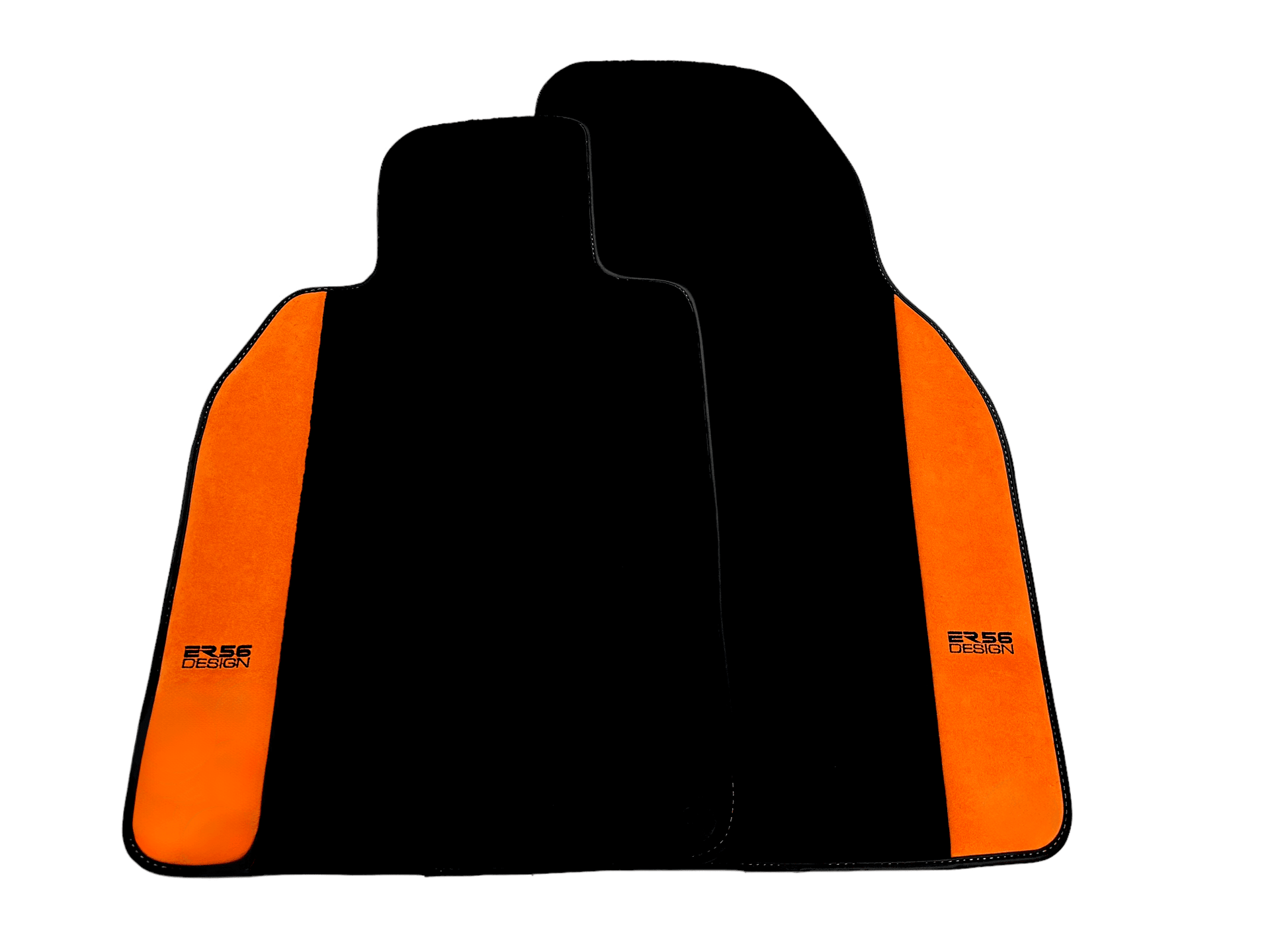 Black Floor Mats for Porsche 987 Boxster (2005-2012) with Orange Alcantara Leather ER56 Design - AutoWin