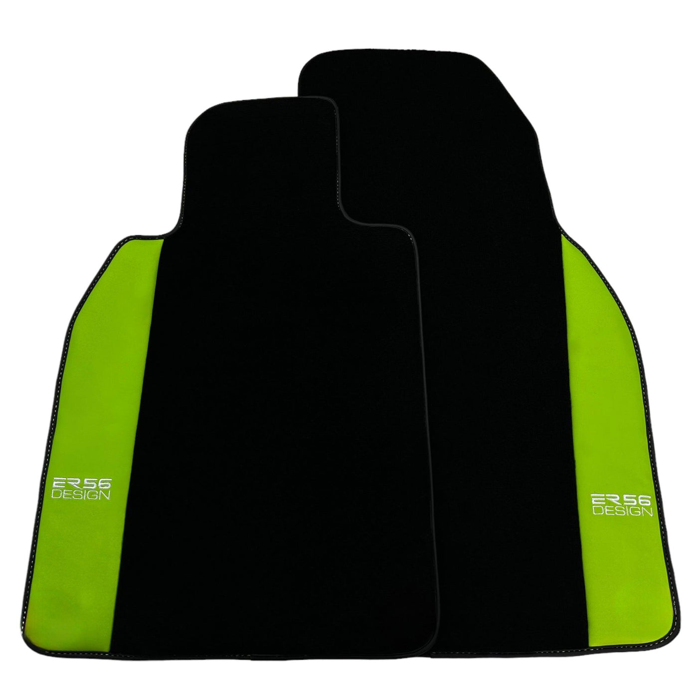 Black Floor Mats for Porsche 987 Cayman (2009-2012) with Green Leather ER56 Design - AutoWin